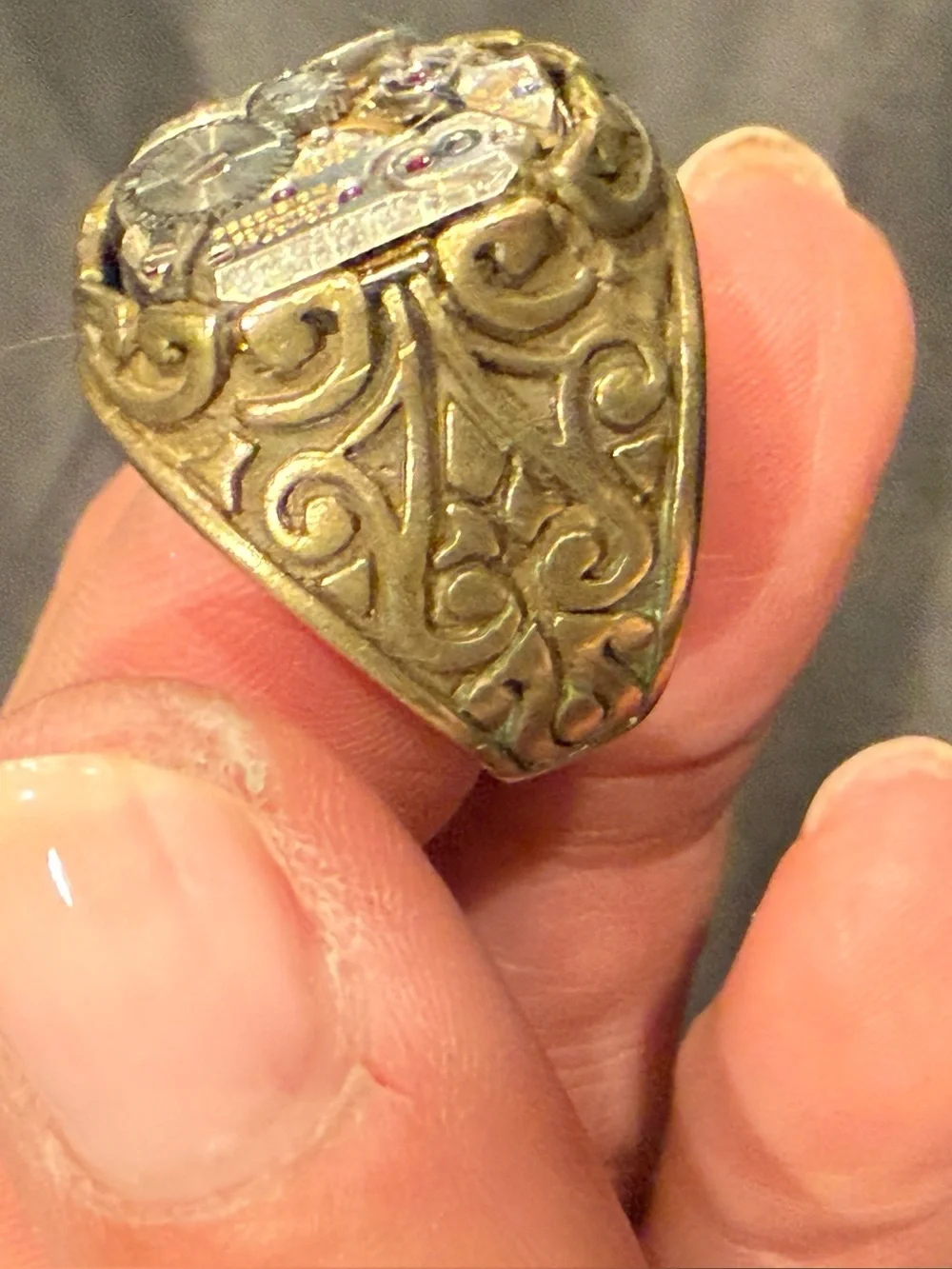 Artist Made Steampunk Watch Movement Ring Vintage Gruen 17 Jewel Filigree Brass